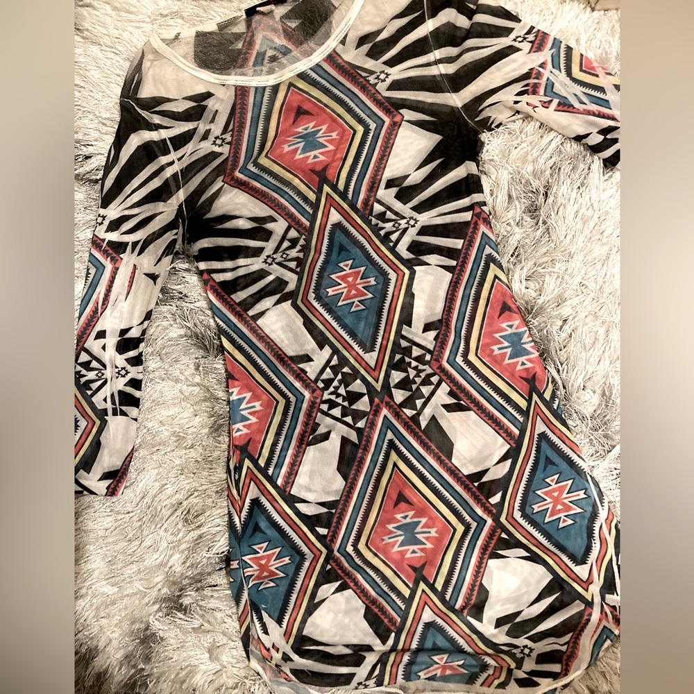 Women Mesh Top Long Sleeve See Through Shirt Sheer Blouse.